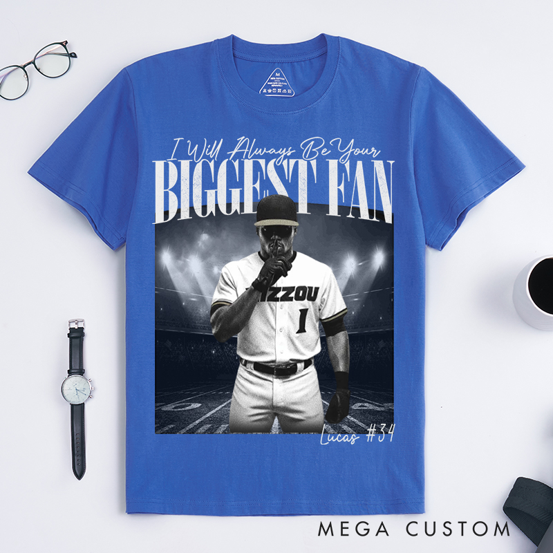 Personalized "I’ll Always Be Your Fan" Baseball T-Shirt with Custom Photo and Name 