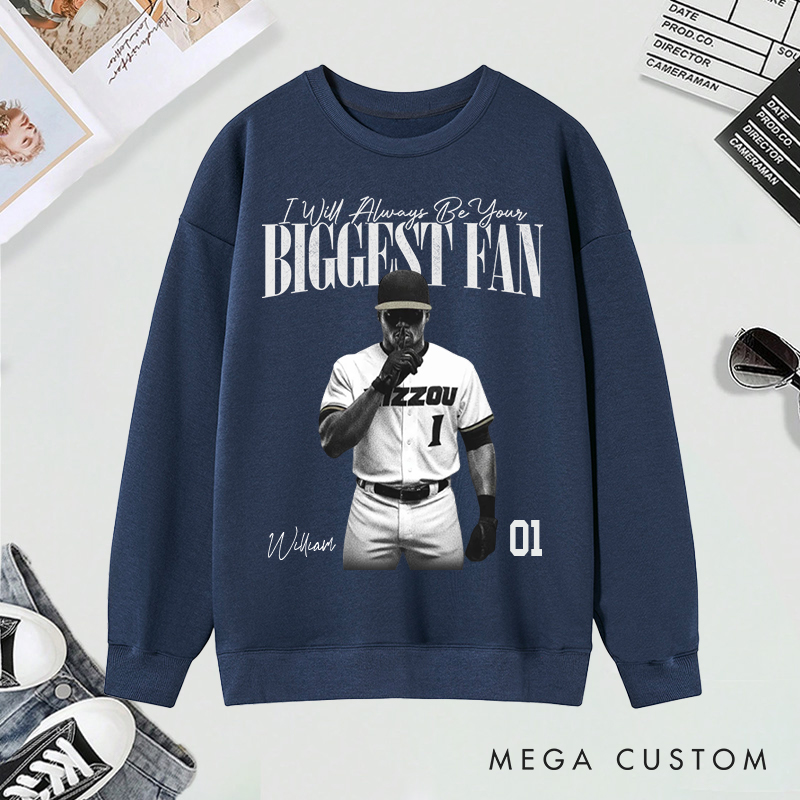 Personalized Biggest Fan Sweatshirt with Player Image and Name Customization 