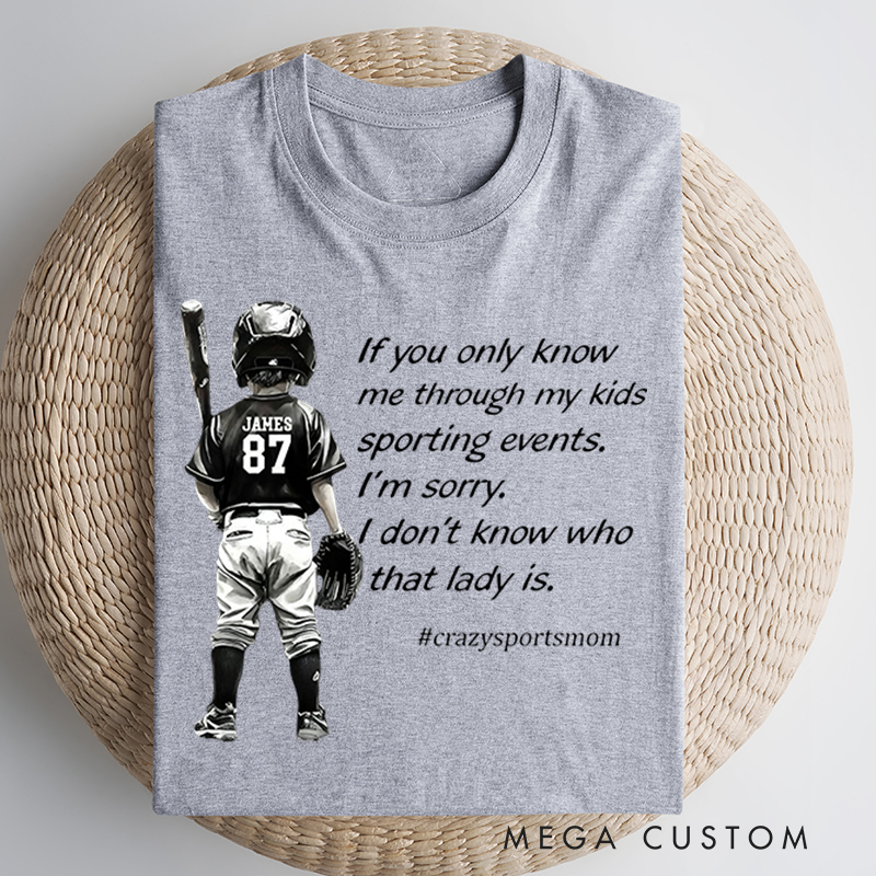 Personalized "Crazy Sports Mom" T-Shirt with Custom Name and Player Number 