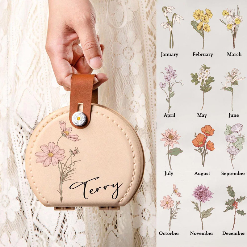 Personalized Birth Flower Portable Sewing Kit Set Storage Box with Name Birthday Gift for Tailor Lover