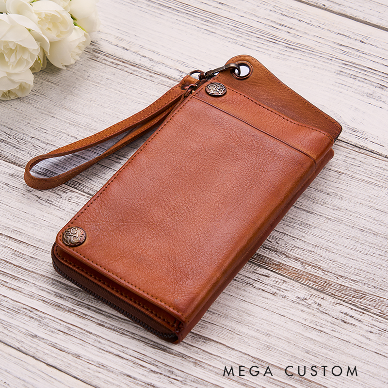Personalizedustom Birth Flower Women Wallet Engraved Leather Wallet Birth Flower Monogram Wallet Women's Purse Gift For Her Gift For Mother Birthday Gift