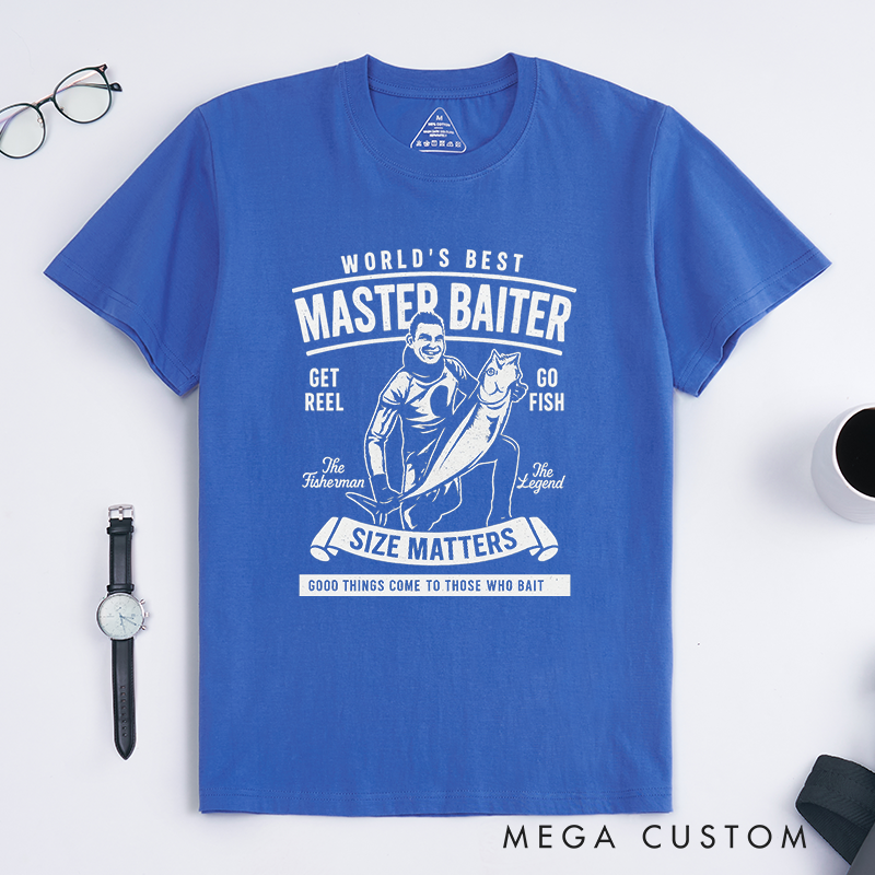 Funny Fishing T-Shirt World's Best Master Baiter Design Custom Photo T-Shirt Perfect Gift for Fishermen Humor Lovers and Outdoor Enthusiasts