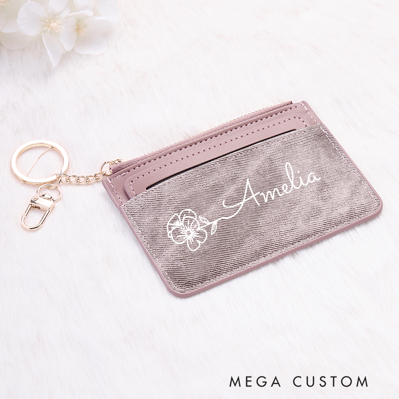 Personalized Leather Wallet for Girl Birth Flower Wallet for Her Credit Card wallet Purse Wallet Cute wallet Unique Gift for Her Birthday Gifts