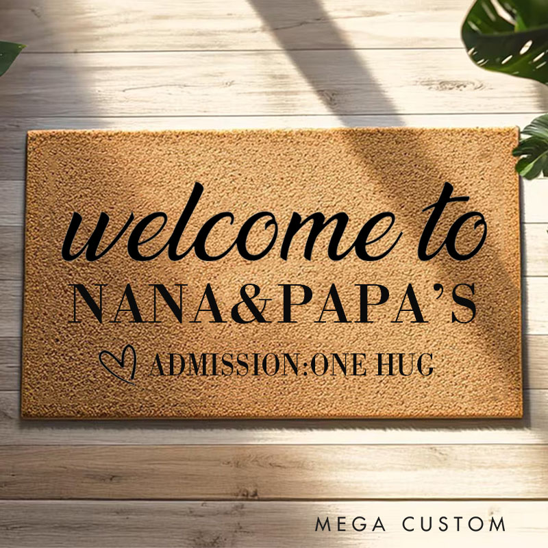 Personalized Welcome to Our Home Doormat Housewarming Gift Admission One Hug Durable Coir Mat for New Home Indoor Outdoor Door Mat Family Home Decor