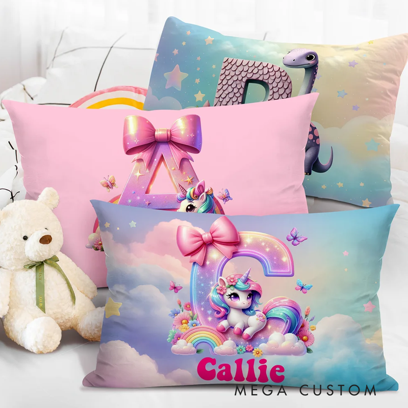Personalized Dinosaur Fantasy Unicorn Soft Throw Pillow Cover with Name Home Decor Birthday Gift for Kids