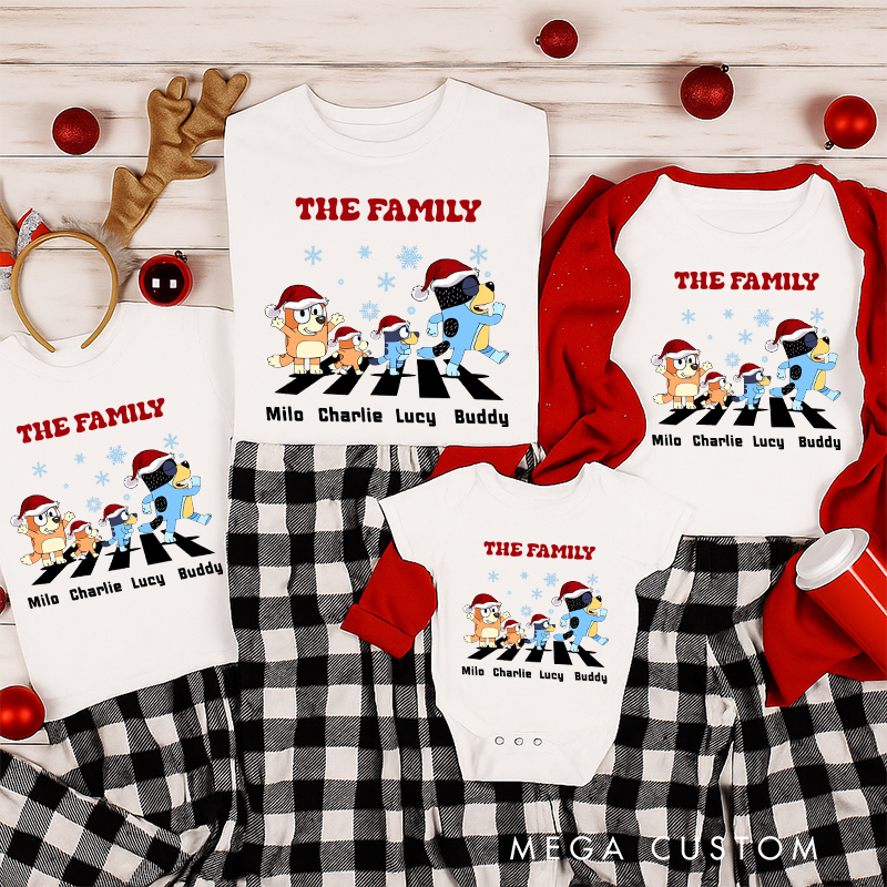Personalized Name Family Matching Christmas Shirt Cartoon Dog Family With Santa Hats Matching Family Christmas Tshirt