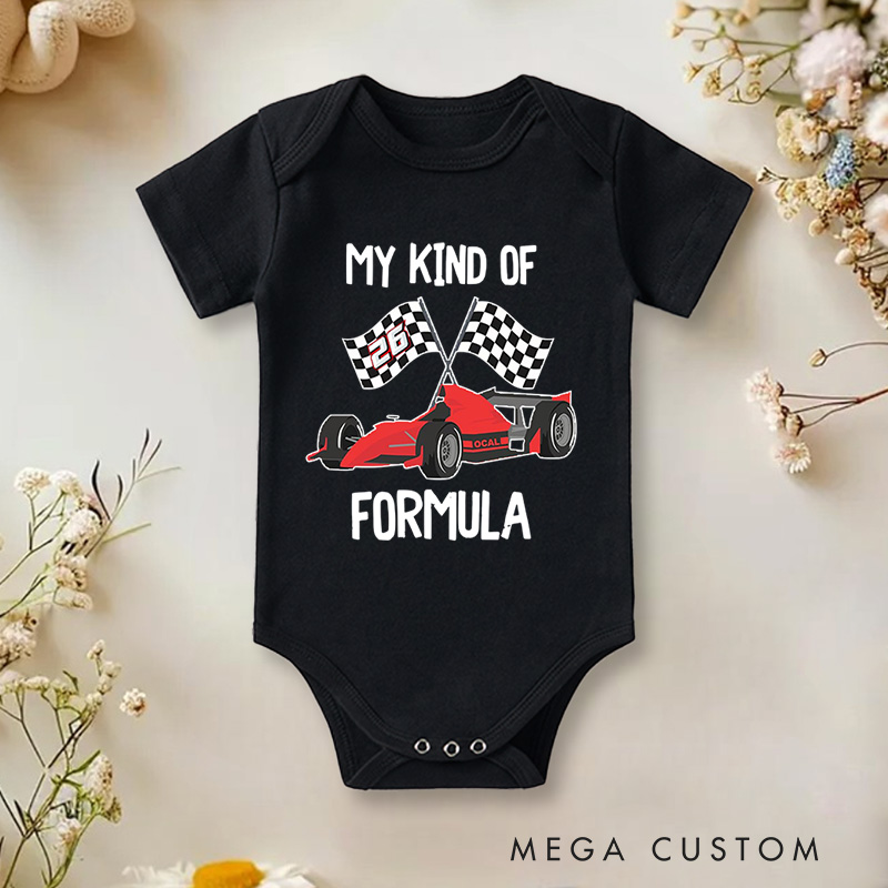 Personalized Race Car Grand Prix Checkered FlagOnesie Baby Bodysuit
