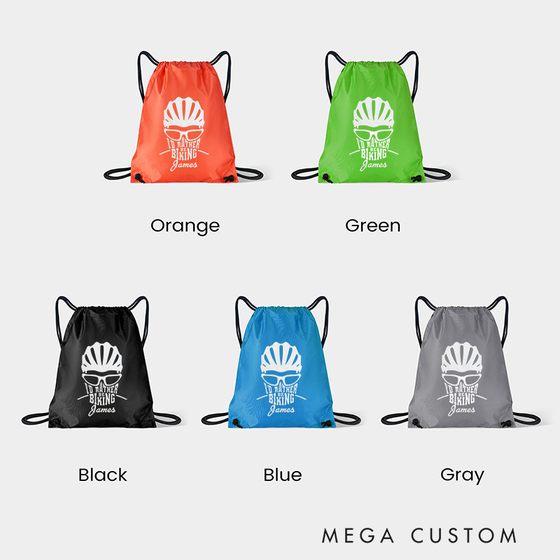 Personalized Drawstring Bag About Id Rather Be Biking Sports Backpack Bags Biker Typography Graphic Eco Friendly Tote Bag Bike Enthusiast Gift