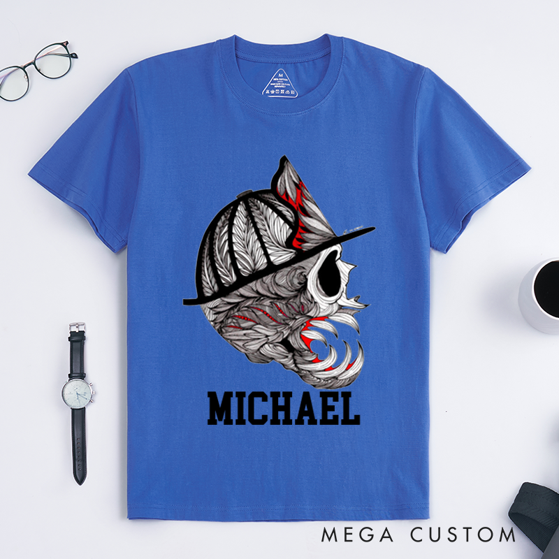 Personalized Firefighter T-Shirts Firefighter Helmet Design T-Shirt Firefighter Dad Gift