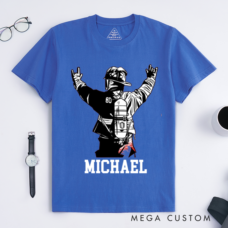 Personalized Firefighter T-Shirts Firefighter Helmet Design T-Shirt Firefighter Dad Gift