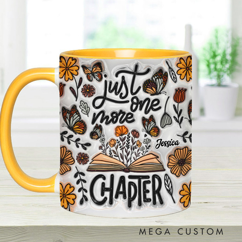 Personalized Just One More Chapter Mugs Custom Floral Book Accent Mug with Name Bookworm Coffee Cup for Reader Book Lover Librarian Gift