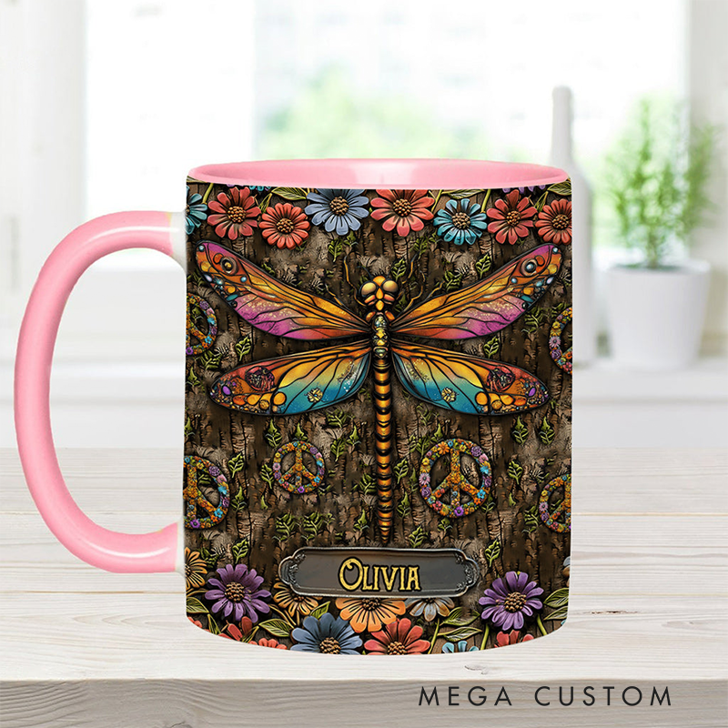 Personalized Hippie Accent Mug Hippie Lover Gifts Colorful Hippie Coffee Mug Bohemian Coffee Mug Peace Love Cup