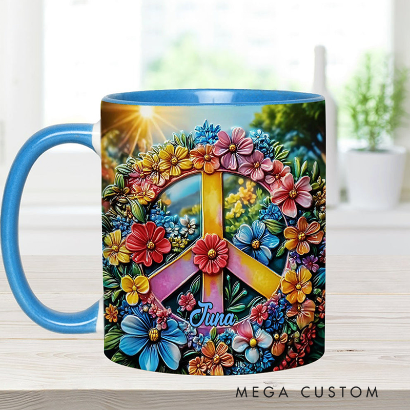 Personalized Hippie Accent Mug Hippie Lover Gifts Colorful Hippie Coffee Mug Bohemian Coffee Mug Peace Love Cup