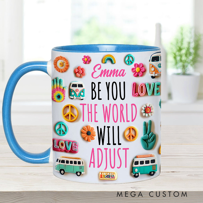 Personalized Name Hippie Accent Mug Be You the World Adjust Gift Hippie Lover Gifts Colorful Hippie Coffee Mug Bohemian Coffee Mug