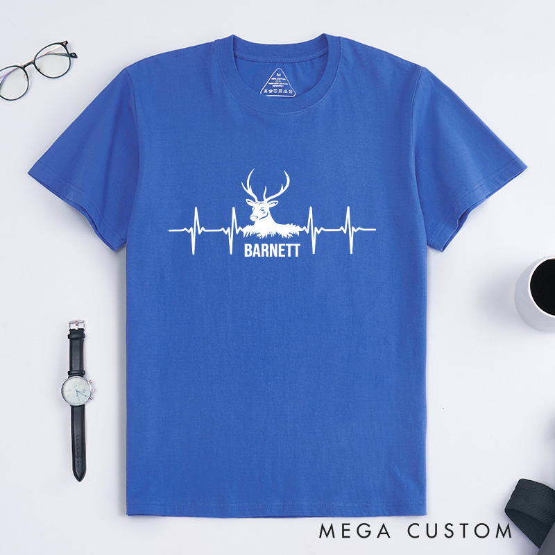 Personalized Hunting Shirt for Men Deer Hunting Shirts Mens Buck Pulse T-Shirt Hunting Camp Heartbeat Shirt Gift for Hunters