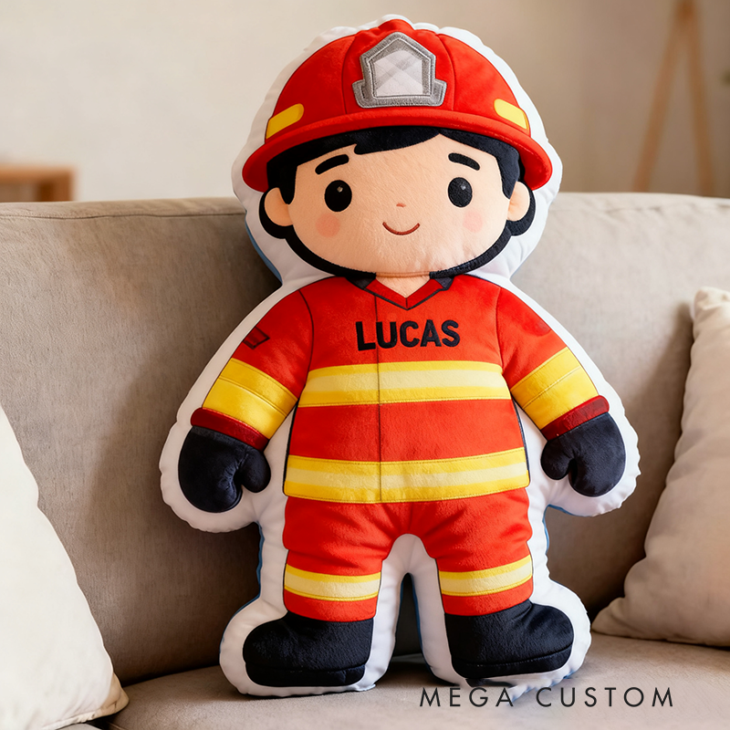 Personalized Cute Firefighter Pillow with Custom Name and Number Pillow 