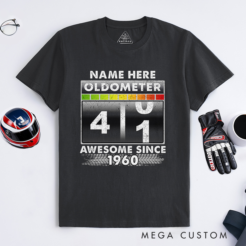 Personalized Racing Oldometer T-Shirt Custom Name and Year Funny Birthday Gift for Racers and Racing Lovers