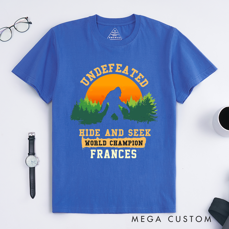Personalized Undefeated Hide and Seek World Champion T-Shirt Hiking Travel Camping Adventurers Lovers Shirt Gift for Camping 