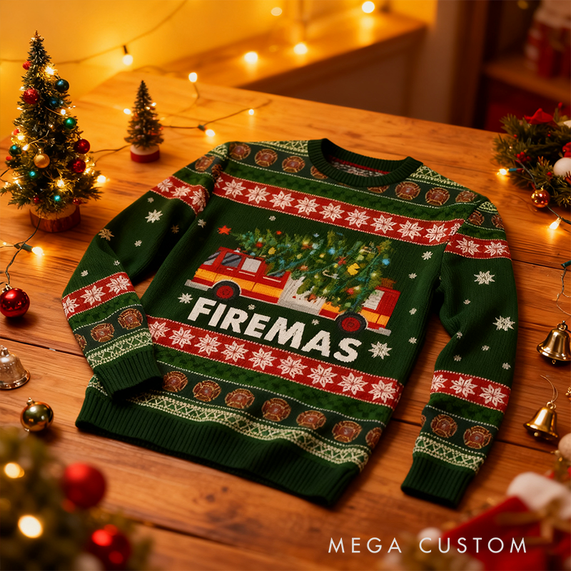 Personalized Christmas Firefighter Ugly Sweater Fireman Xmas Sweater Firefighter Ugly Christmas Sweater Fire Department Sweater For Men