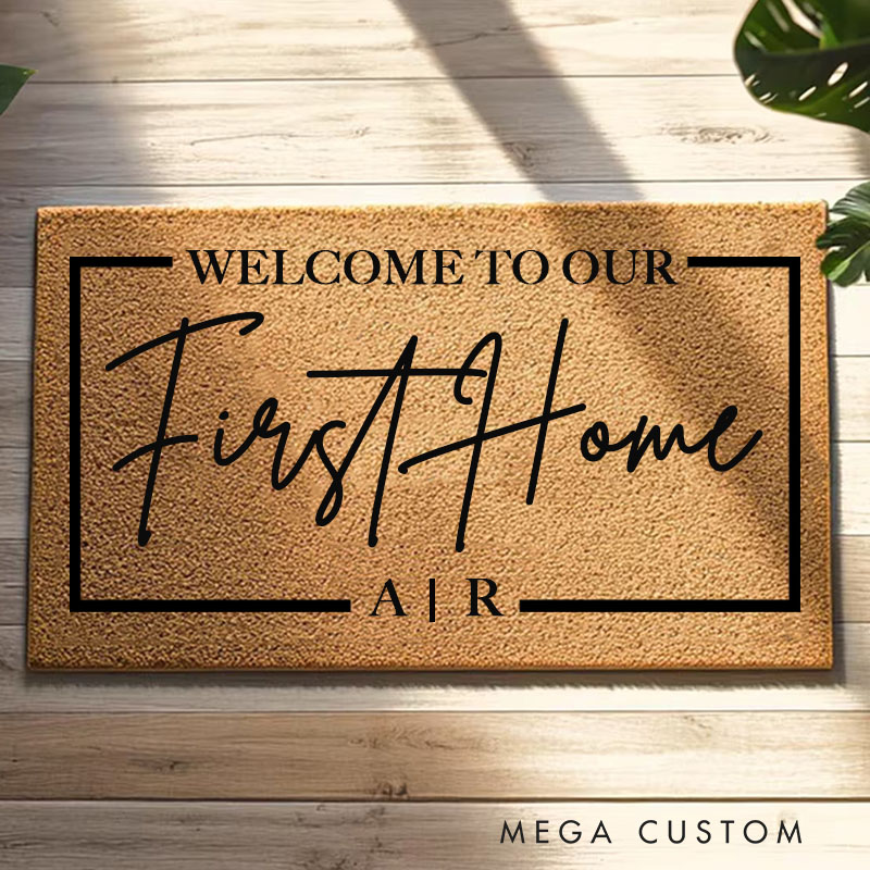 Personalized Welcome Mat Our First Home Flocked Coir Door Mat Housewarming Wedding Gift