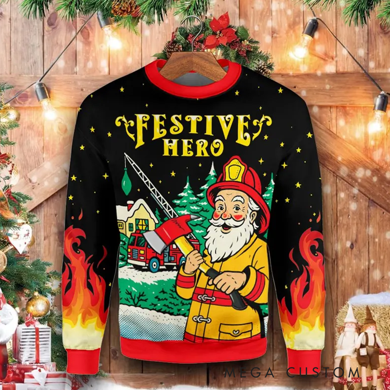 Personalized Christmas Firefighter Ugly Sweater Fireman Xmas Sweater Firefighter Ugly Christmas Sweater Fire Department Sweater For Men
