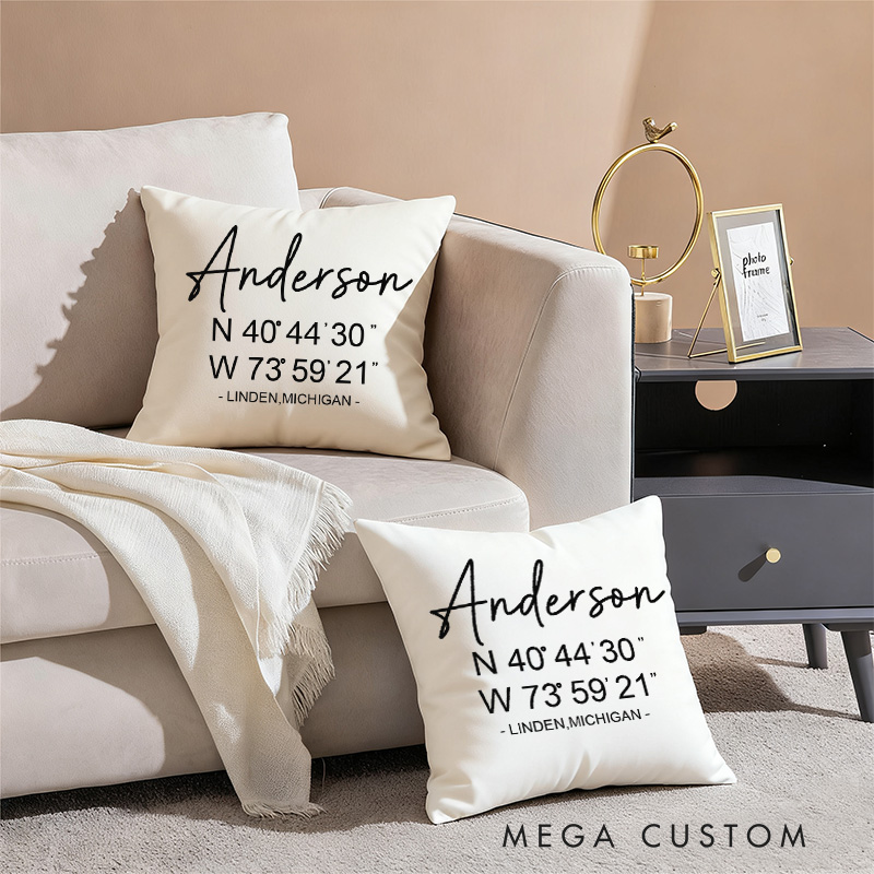 Personalized Coordinates Pillow Latitude Longitude Pillow Address Pillow Farmhouse Pillow Cover Housewarming Gift Realtor Closing Gift