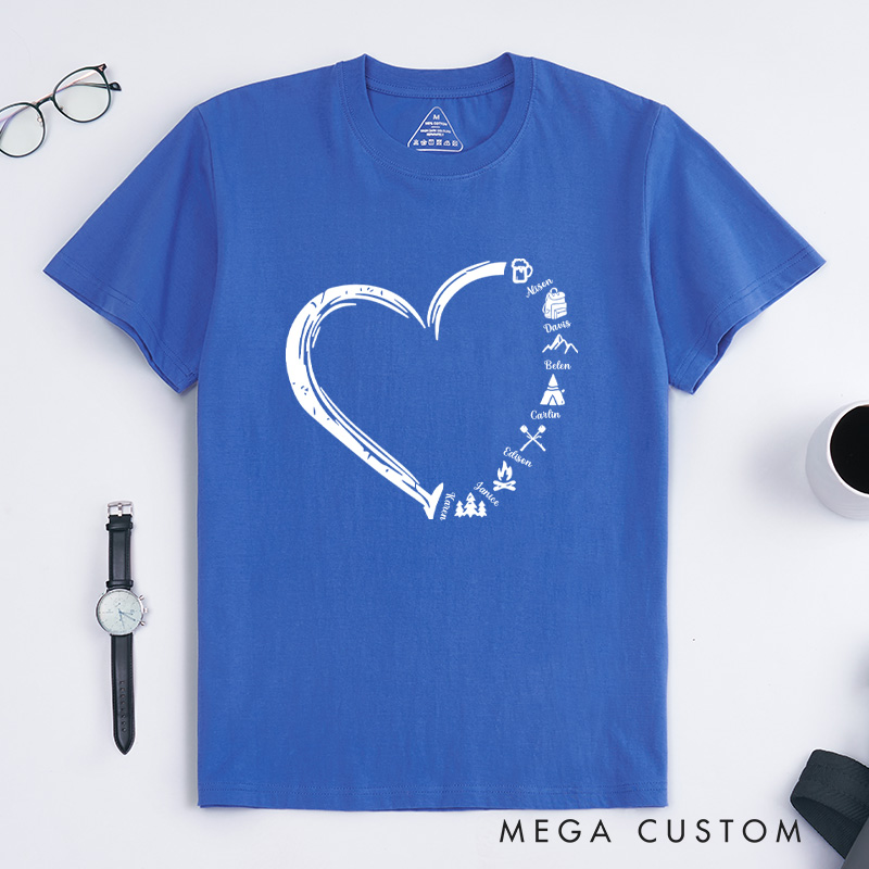  Personalized Cute Heart-shaped Camping Elements T-shirt with Name Gift for Camp Nature Lover