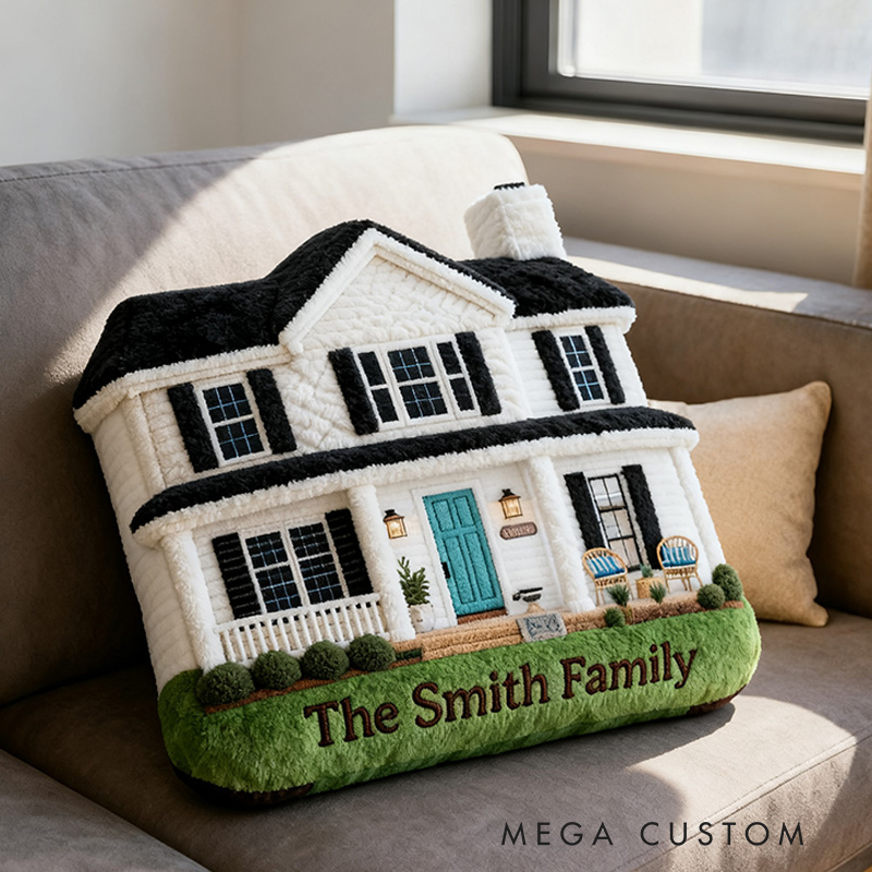 Personalized House Shaped Pillow Custom Family Name Decor Cozy Home Cushion Unique Housewarming Gift Soft Plush Throw Pillow for Living Room or Bedroom