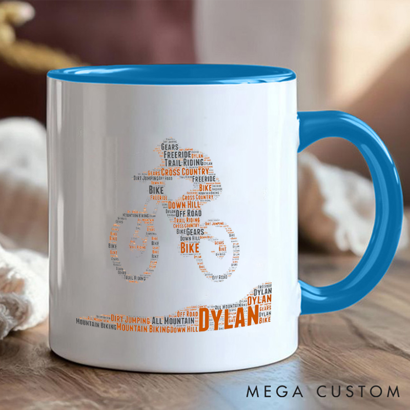 Personalized Name Cycling Mug Mountain Biking Gifts Word Gift Great Gift for Cyclists Road Bicycle Bike Biker Design
