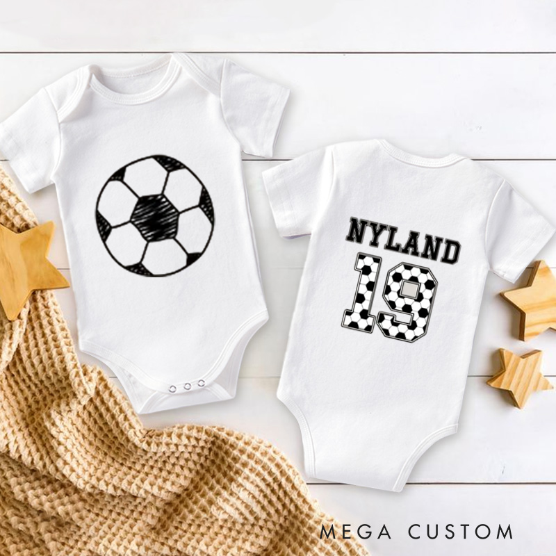 Personalized Baby Soccer Bodysuit with Baby's Name and Number Design for Newborns and Toddlers Special Sports Inspired Gift