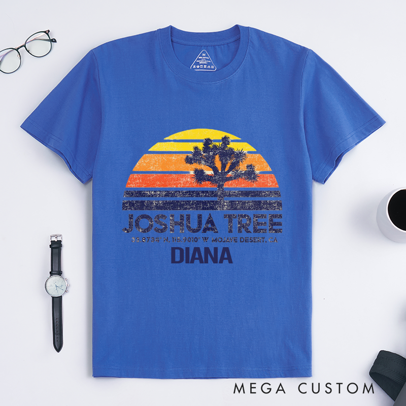 Personalized Joshua Tree Mojave Desert Sunset T-Shirt Retro Sunset Hiking Shirt Gift for Adventurers Nture Lovers