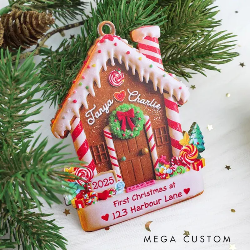 Personalized Gingerbread House Ornament First Christmas 2025 Custom Address Decoration Festive Holiday Keepsake for New Homeowners Unique Gift Idea