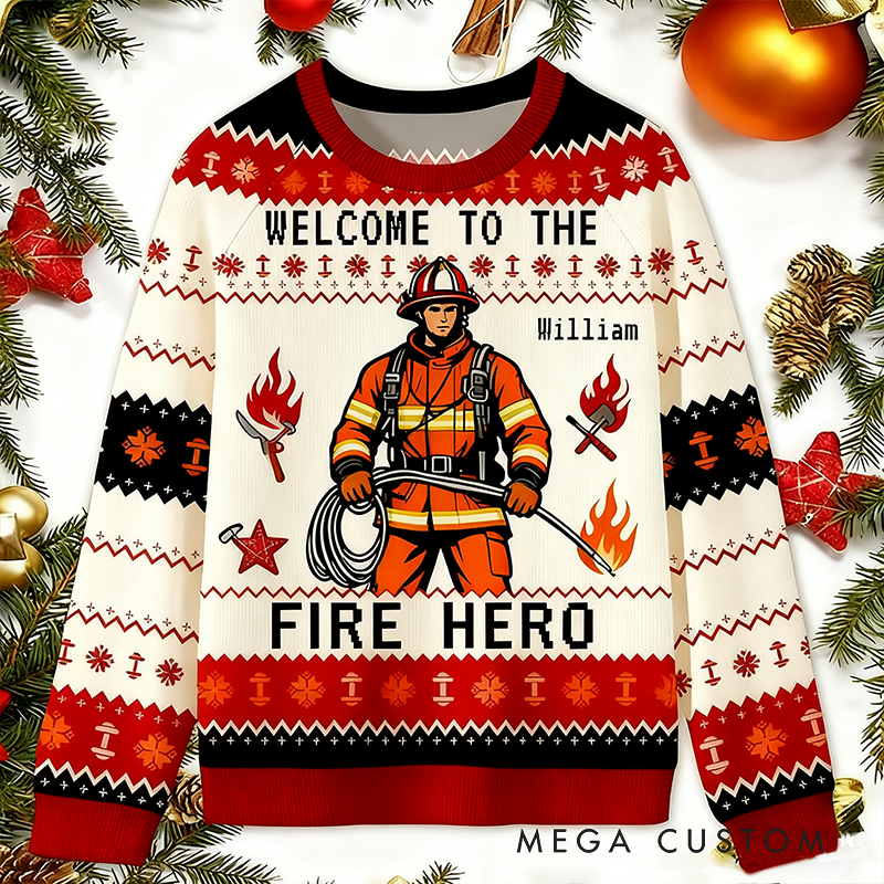 Personalized Christmas Firefighter Ugly Sweater Fireman Xmas Sweater Firefighter Ugly Christmas Sweater Fire Department Sweater For Men