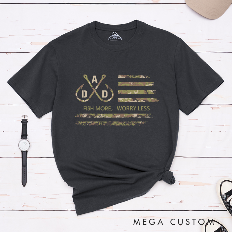 Personalized Camouflage Flag Fishing Dad T Shirt Great Gift for Fishing Enthusiast