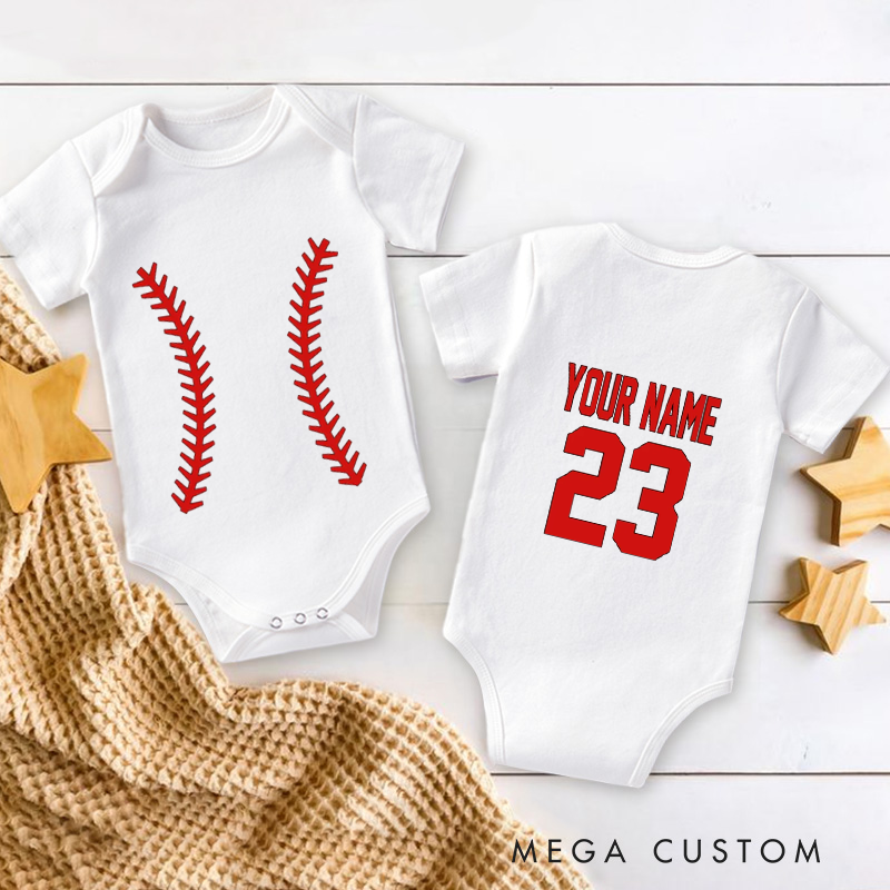 Personalized Soccer Baby Onesie with Unique Double‑Sided Print Design, Soft Cotton Fabric and Editable Name & Number