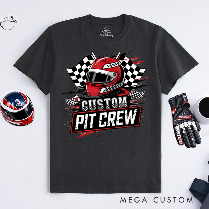 Personalized Racing Pit Crew T-Shirt Custom Name Motorsport Team Tee Gift for Racers and Crew Members