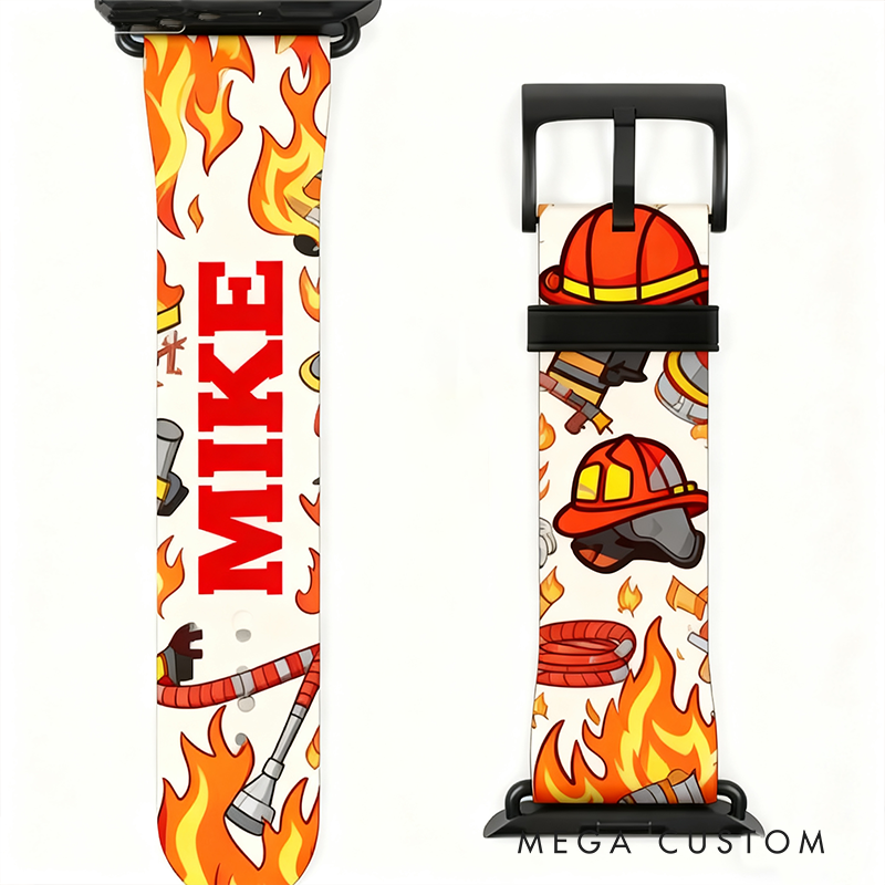 Personalized Firefighter Themed Apple Watch Band Custom Name Watch Band