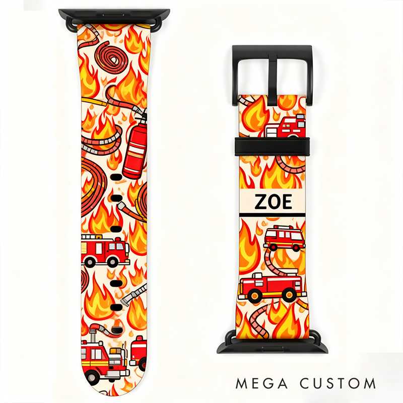 Personalized Firefighter Themed Apple Watch Band Custom Name Watch Band