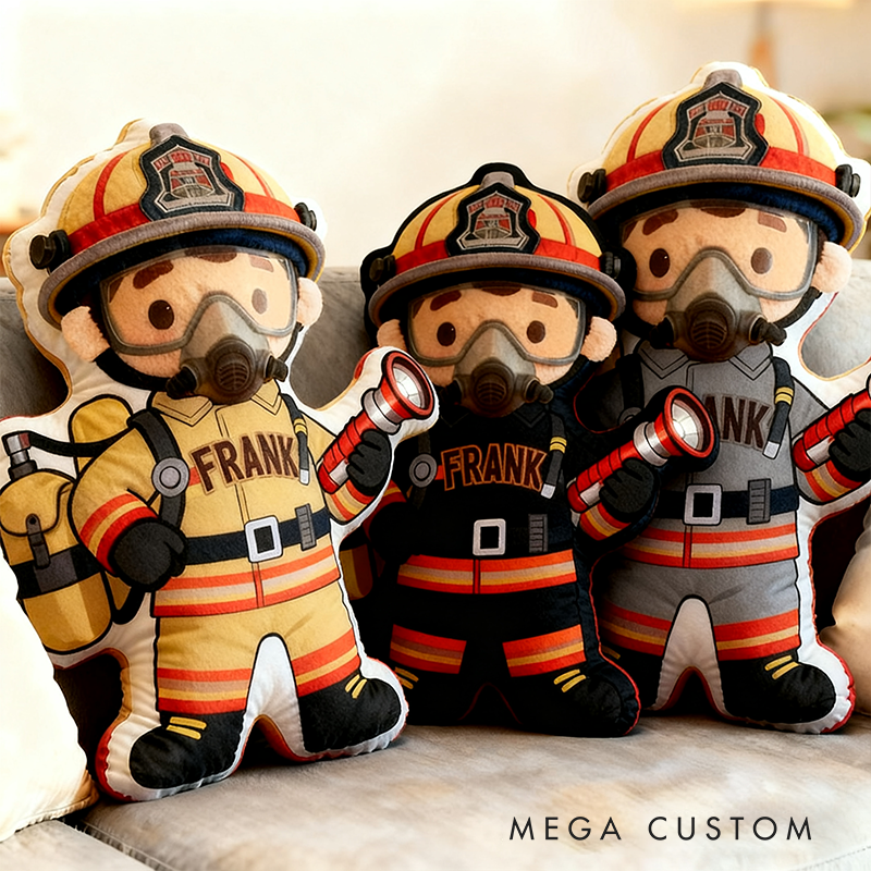 Personalized Cute Firefighter Pillow with Custom Name Pillow 