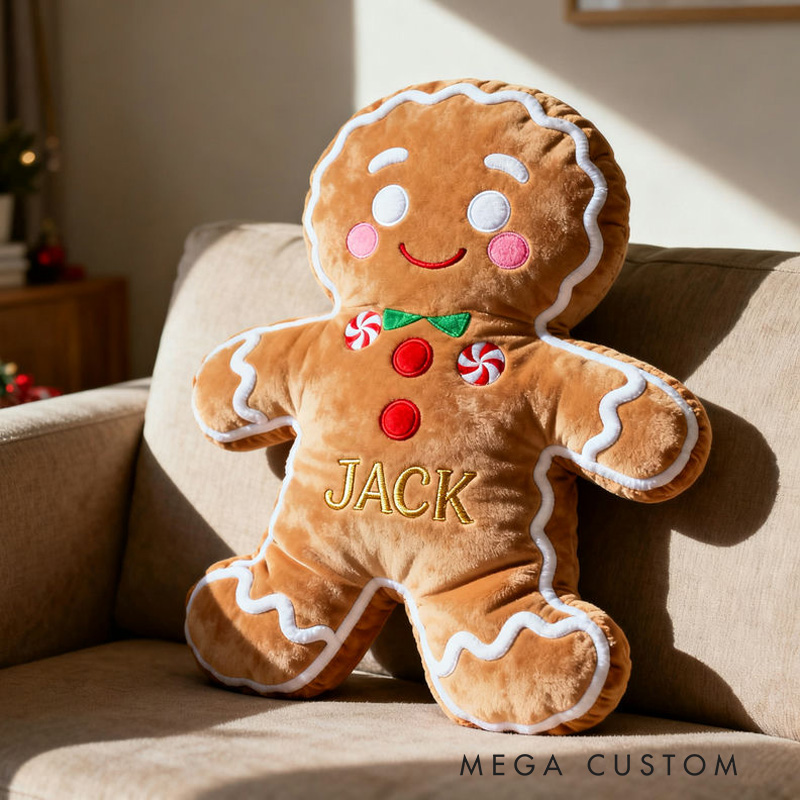 Personalized Gingerbread Man Pillow Custom Name Festive Christmas Decor Cozy Plush Cushion for Kids Holiday Gift Cute Decorative Accent for Home