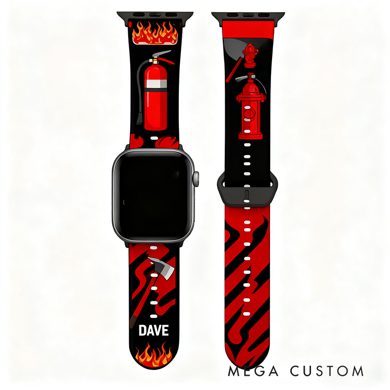 Personalized Firefighter Themed Apple Watch Band Custom Name Watch Band