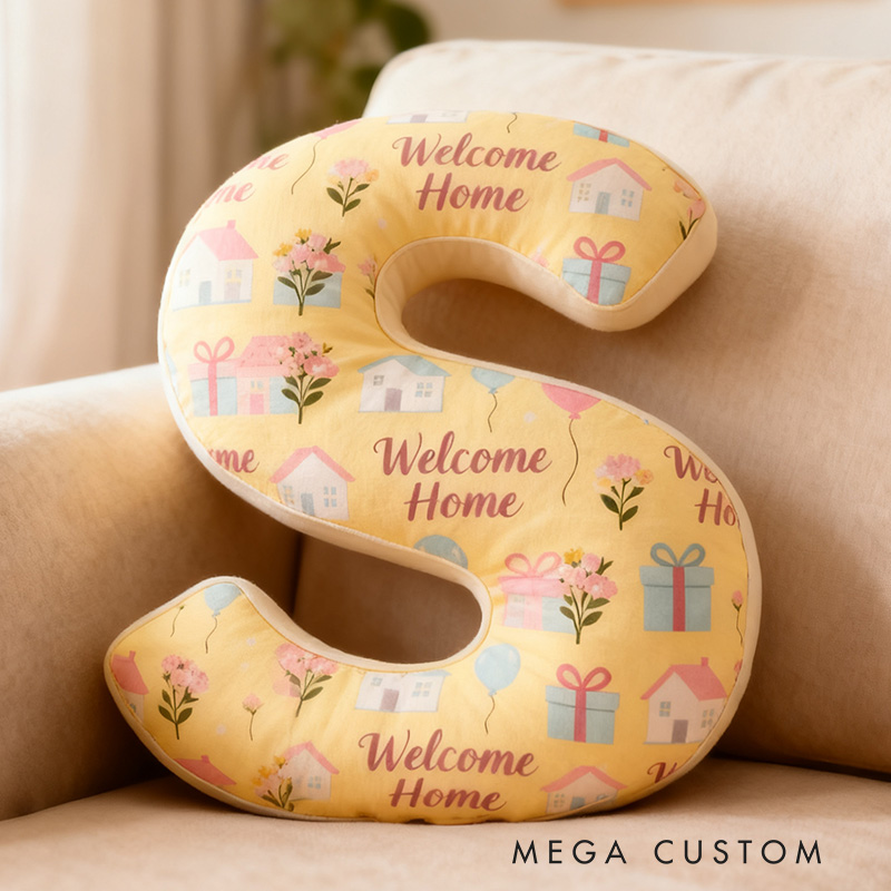Personalized Welcome Home Letter Pillow Graphic 3D Print Soft Decorative Cushion for New Homeowners Cozy Housewarming Gift Living Room Decor
