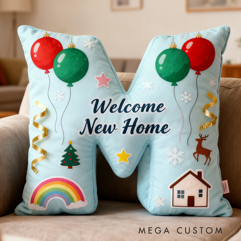 Personalized Holiday Letter Pillow Graphic 3D Print Festive Decorative Cushion for Kids Room Custom Name Design Cozy Gift for Christmas