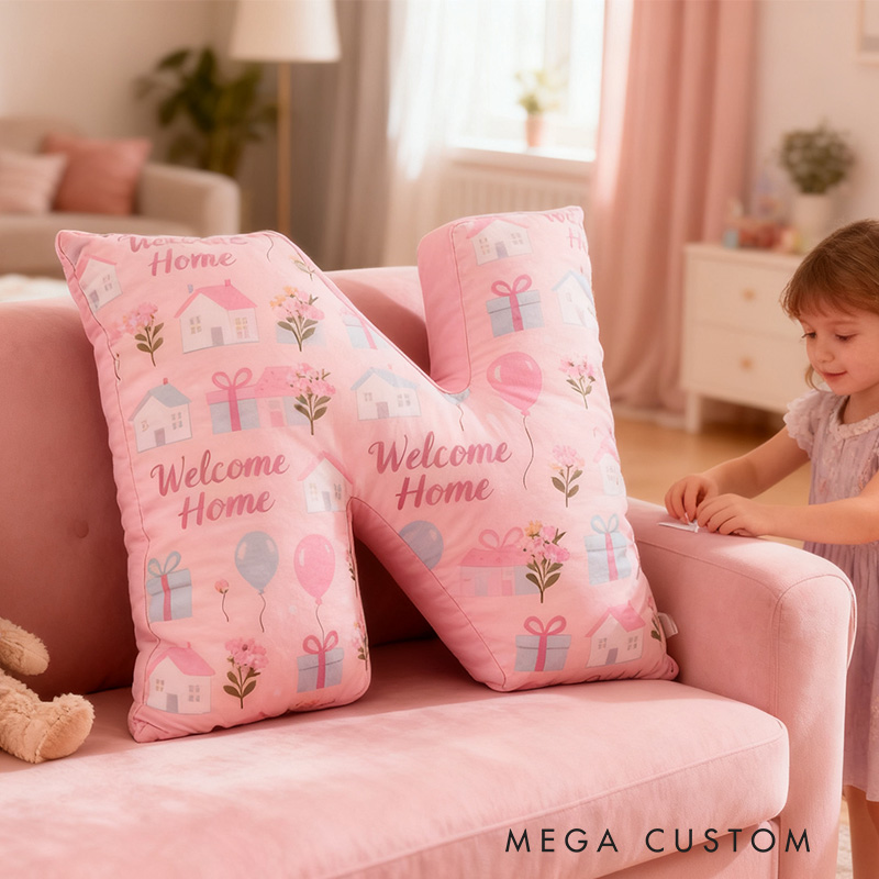 Personalized Welcome Home Letter Pillow Graphic 3D Print Soft Decorative Cushion for New Homeowners Cozy Housewarming Gift Bedroom Decor