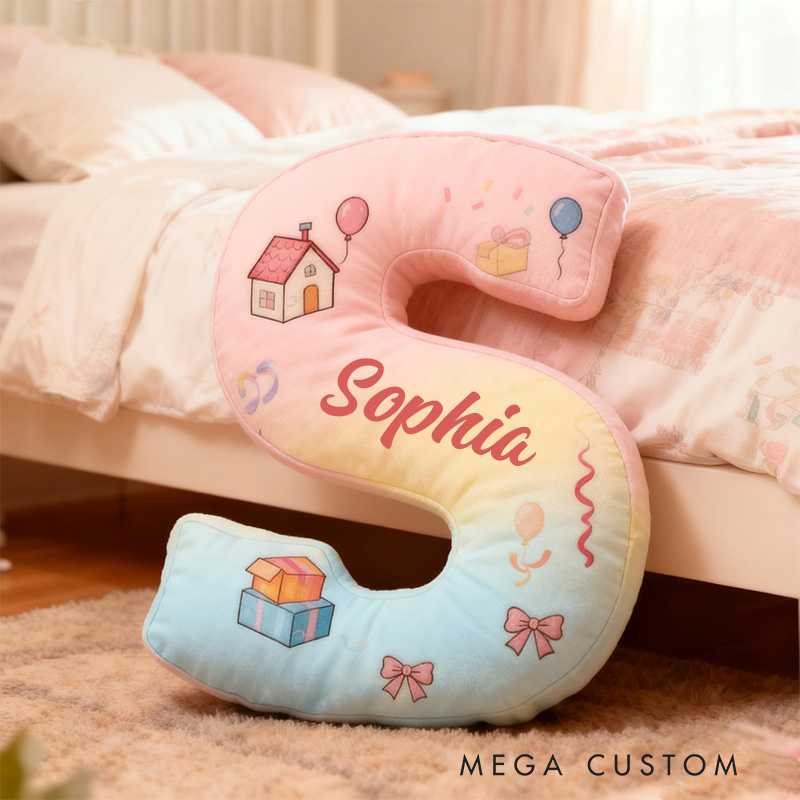 Personalized Letter Pillow Graphic 3D Print Custom Name Design Soft Decorative Cushion with Pastel Colors Charming Gift for Kids Moving Gift