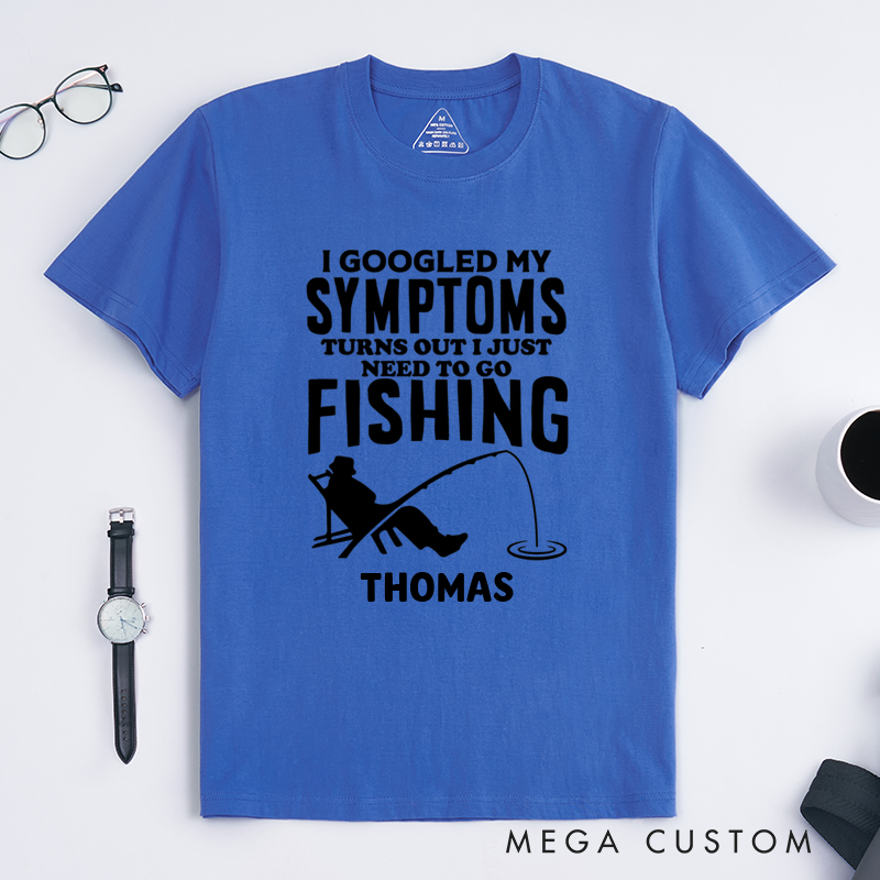 Personalized Fishing T-Shirt Funny Fishing T-Shirt I Googled My Symptoms Design Custom Name Sweatshirt Perfect Gift for Fishing Enthusiasts