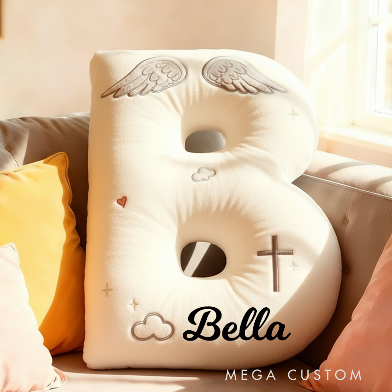 Personalized Letter Pillow Angle Wings Graphic 3D Print Custom Name Design Pillow for Family Gift