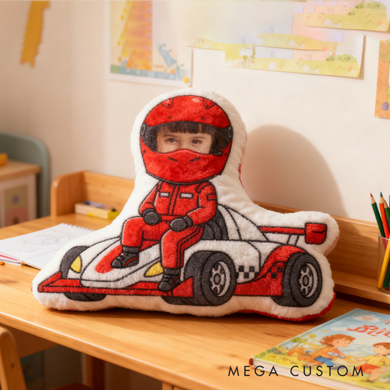Personalized Go-Kart Racer Pillow with Custom Face Design 3D Print Pillow 