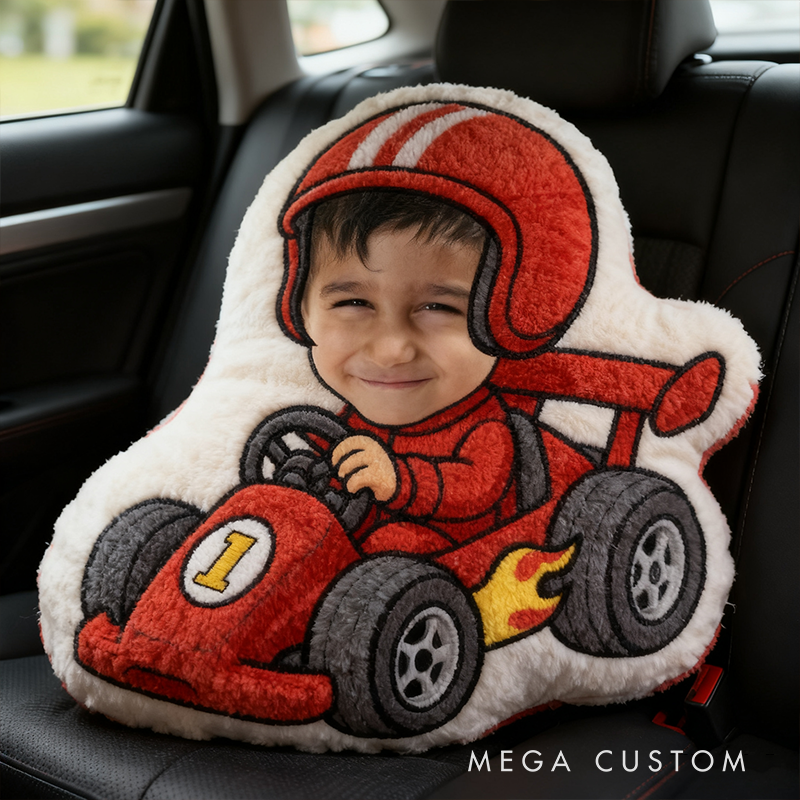 Personalized Go-Kart Racer Pillow with Custom Face Design 3D Print Pillow Custom Race Car Driver Pillow
