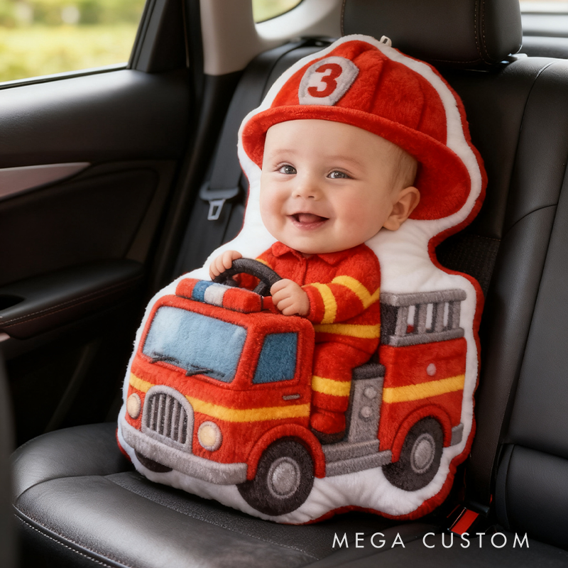 Custom Firetruck Pillow Personalized with Your Baby's Face Pillow Firefighter Gift